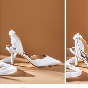 Badgley Mischka Blaze bow white satin heels